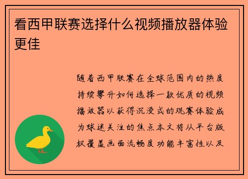 看西甲联赛选择什么视频播放器体验更佳