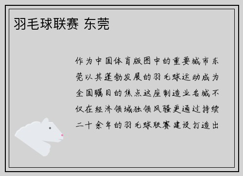 羽毛球联赛 东莞